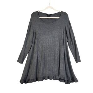 Ali Miles Womens Gray Ruffle Hem Swing Tunic Top Size Small Charcoal Long Sleeve